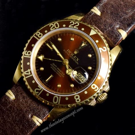 VINTAGE ROLEX GMT MASTER 1675 18K YG BROWN NIPPLE 